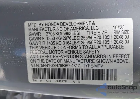 2024 Honda Pilot Touring z USA, uszkodzony, nr VIN 5FNYG2H79RB004817